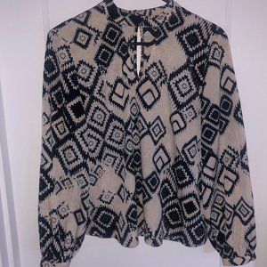 Blouse with Aztec Print and Mock-neck